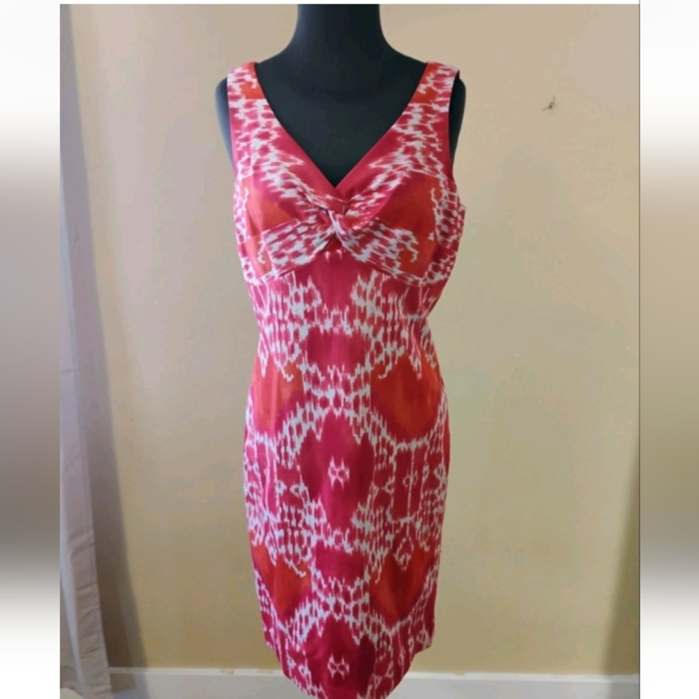 Jones New York Vivid Pink and White Midi Dress